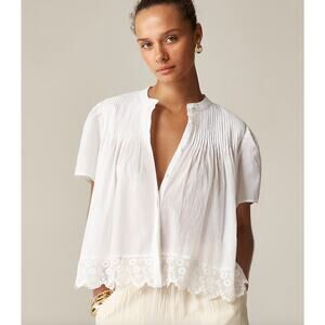 J Crew Lace Trim Pintuck Top In Cotton Voile Womens Medium White Sheer